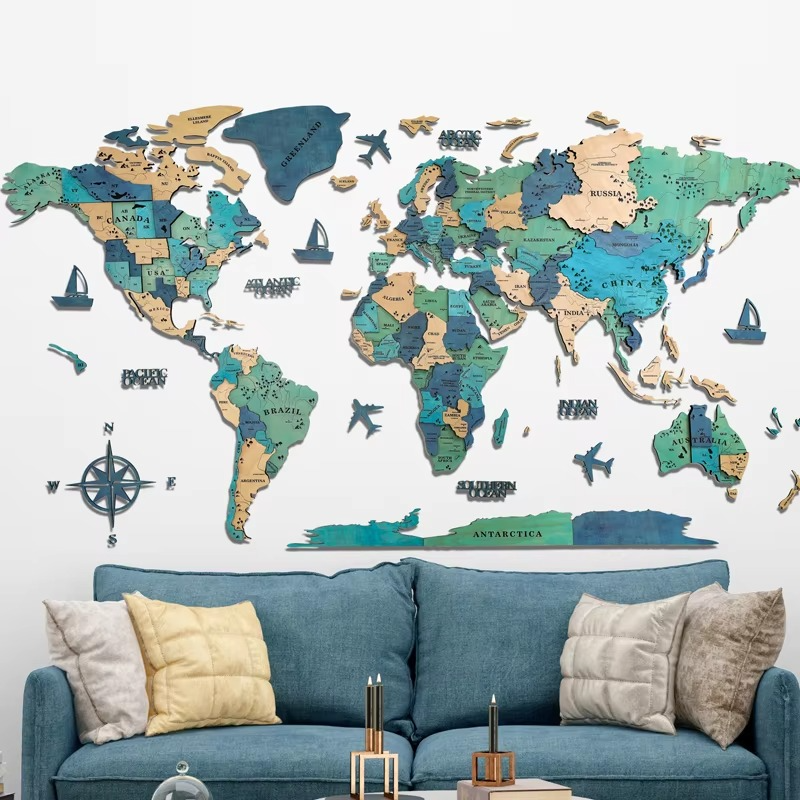 Siopsrl| 3D Solid Wood World Map Wall Art - Nordic-Style Home Decor