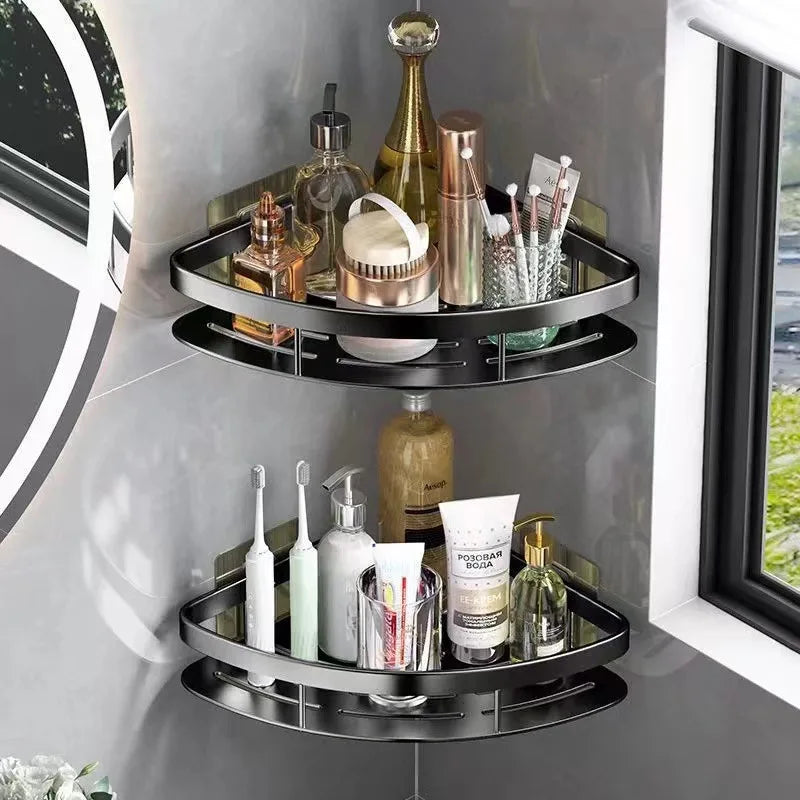 Siopsrl| Corner Holder Aluminum Wall Shelf – Space-Saving Bathroom Organizer Without Drilling