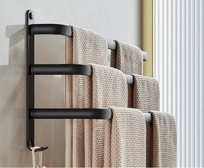 Siopsrl| FlexRack Wall-Mounted Bathroom Storage Shelf with Towel Holder – Space-Saving Aluminium Rack