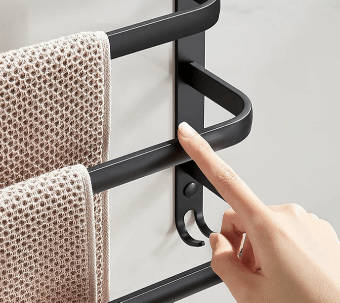 Siopsrl| FlexRack Wall-Mounted Bathroom Storage Shelf with Towel Holder – Space-Saving Aluminium Rack