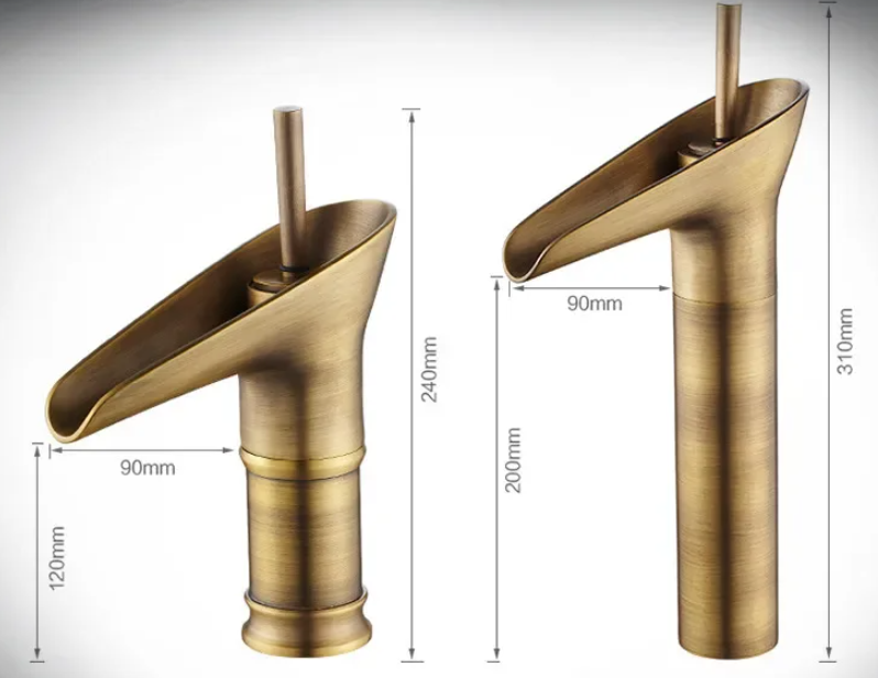 Siopsrl| Antique Brass Waterfall Basin Tap – Vintage Bathroom Mixer Faucet with Hot & Cold Control