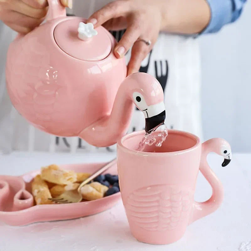 Pink Flamingo Ceramic Tea Set