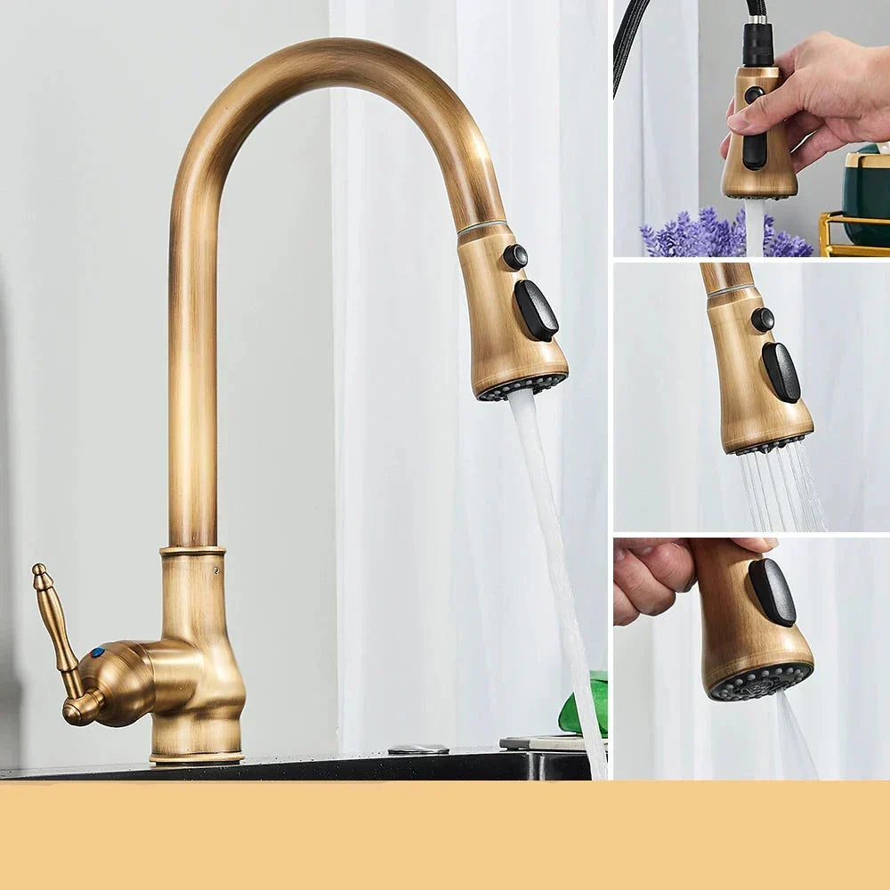 siopsrl | VintageTap Antique Brass Kitchen Tap – Retro Style Mixer Faucet with Swivel Spout
