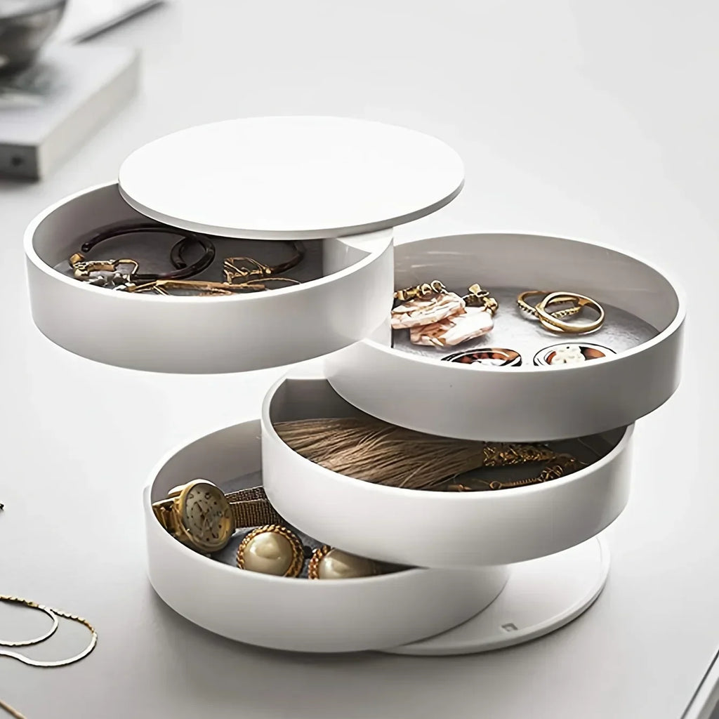 Siopsrl| Velvira Jewelry Box Rotatable | 5 Levels with Lid | Dustproof & Compact | For Jewelry, Hair Accessories & Makeup
