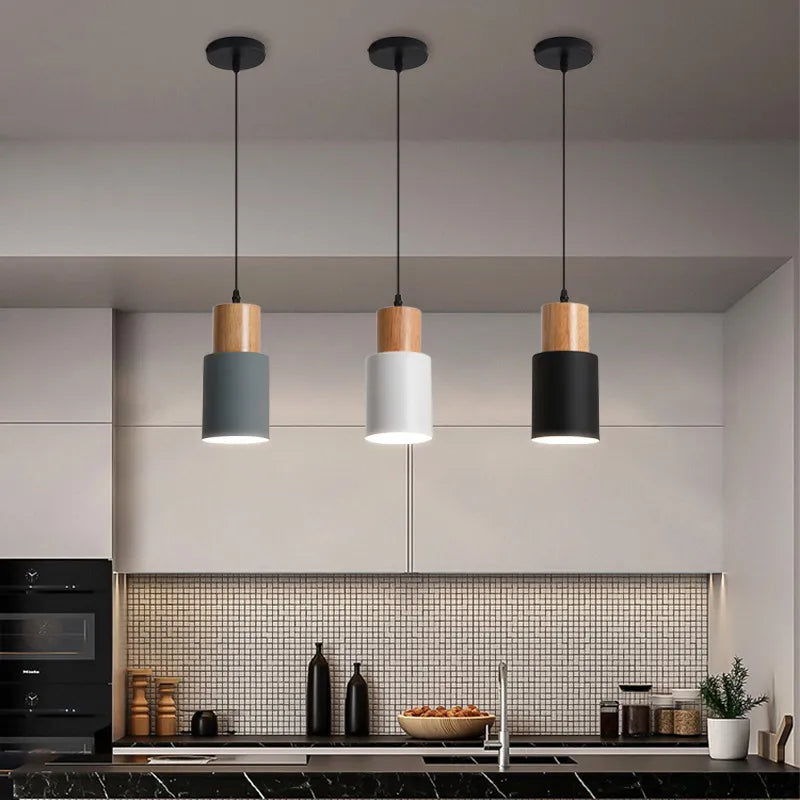 Siopsrl| Nordic LED Pendant Lights Made of Metal and Wood - Modern Hanging Lamps for Dining Room and Kitchen