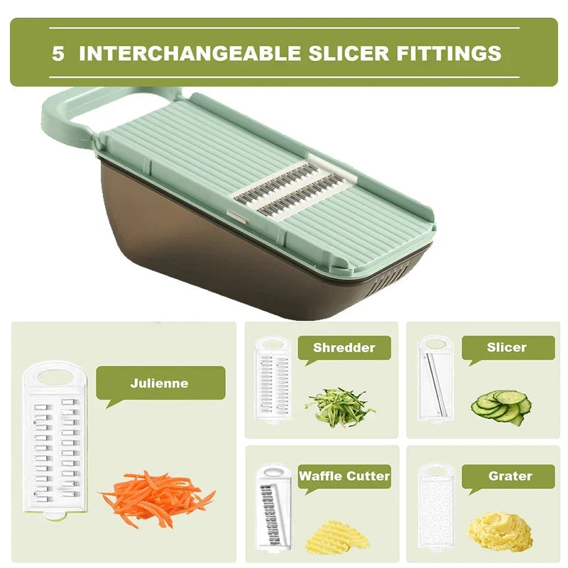 Siopsrl| SchnippelMeister Vegetable Cutter 5-in-1 | Multi Cutter with Collection Container | Grater, Slicer & Dicer | BPA-free & Dishwasher Safe | 27×11×10 cm