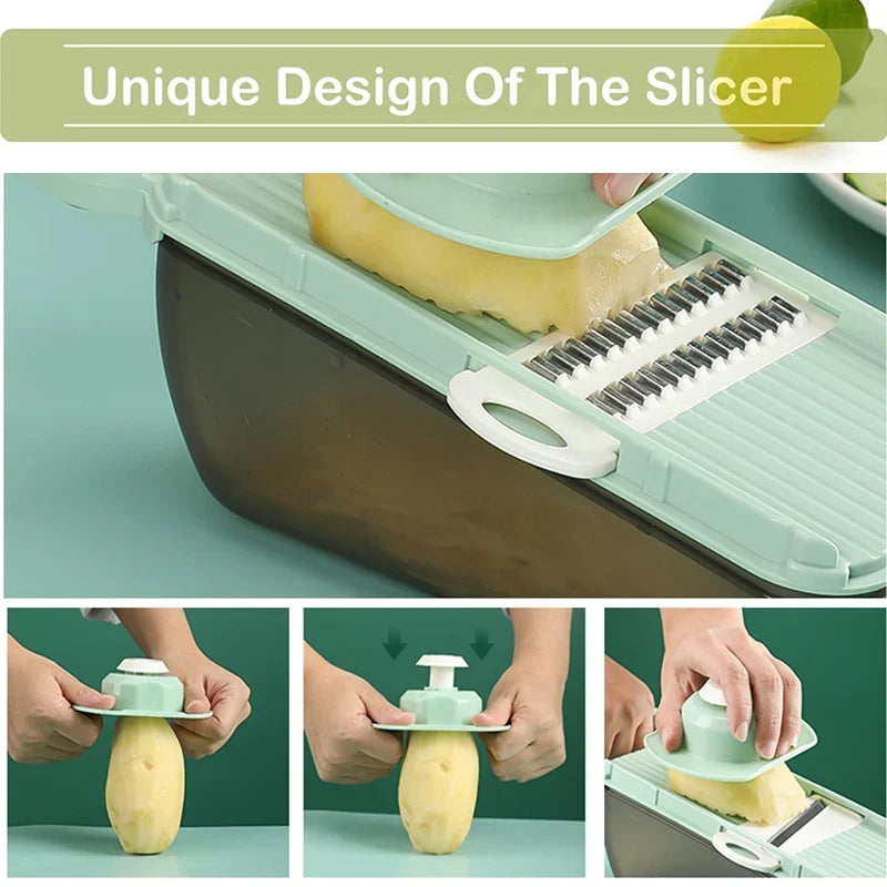 Siopsrl| SchnippelMeister Vegetable Cutter 5-in-1 | Multi Cutter with Collection Container | Grater, Slicer & Dicer | BPA-free & Dishwasher Safe | 27×11×10 cm