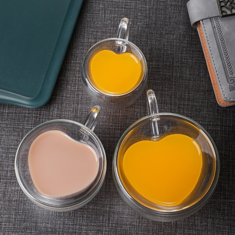Siopsrl| Heart Love Shape Glass Mug Double-Walled Coffee Cups Insulated Tea Milk Lemon Juice Water Cup Heat-Resistant Drinkware Lover Gift