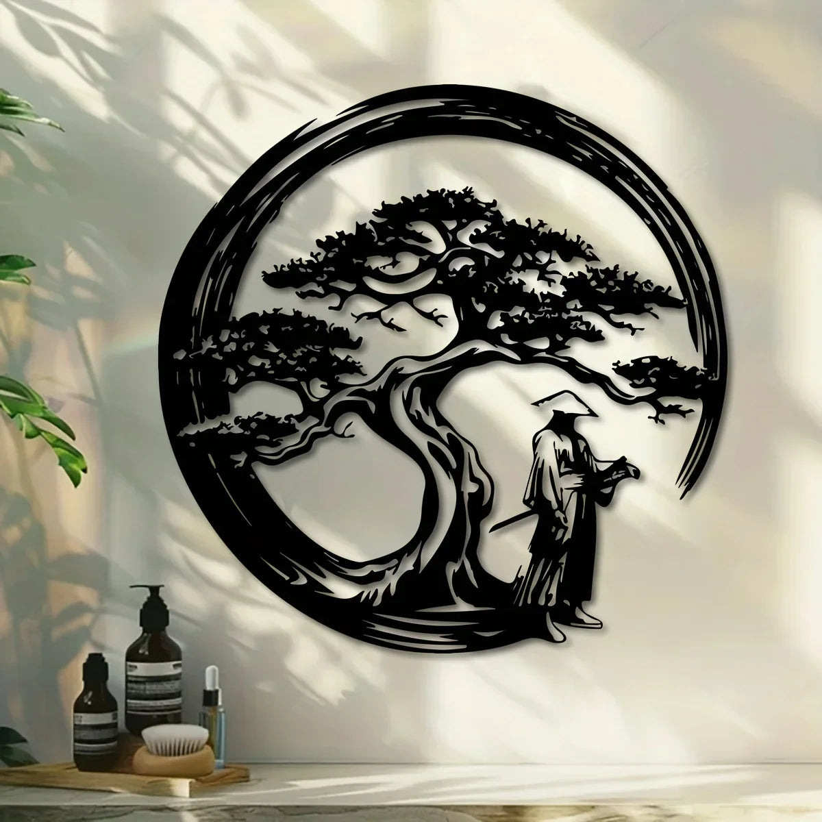 Siopsrl| ZENORA Metal Wall Decor Bonsai | Japanese Design with Torii & Enso | 40 × 40 cm