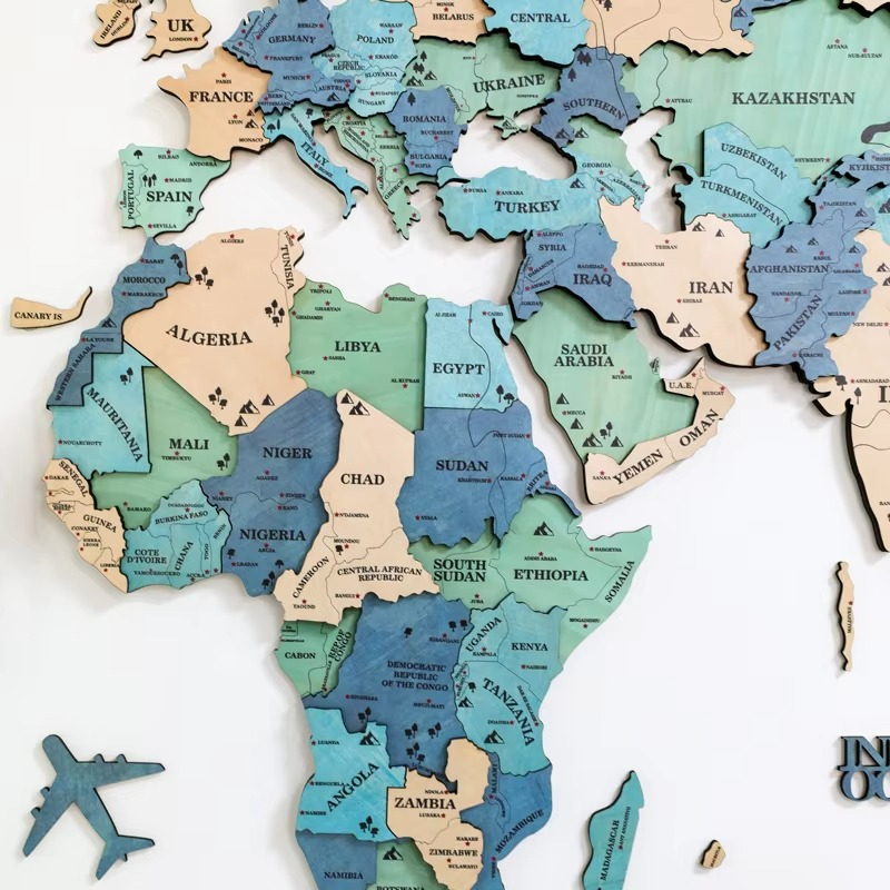 Siopsrl| 3D Solid Wood World Map Wall Art - Nordic-Style Home Decor