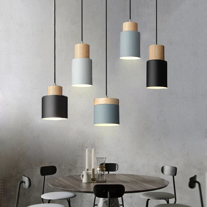 Siopsrl| Nordic LED Pendant Lights Made of Metal and Wood - Modern Hanging Lamps for Dining Room and Kitchen