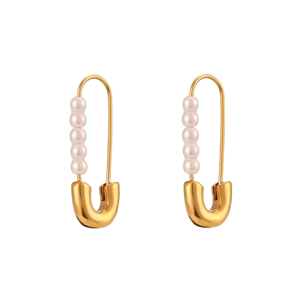 Siopsrl| 18k Pearl Accented Safety Pin Earrings