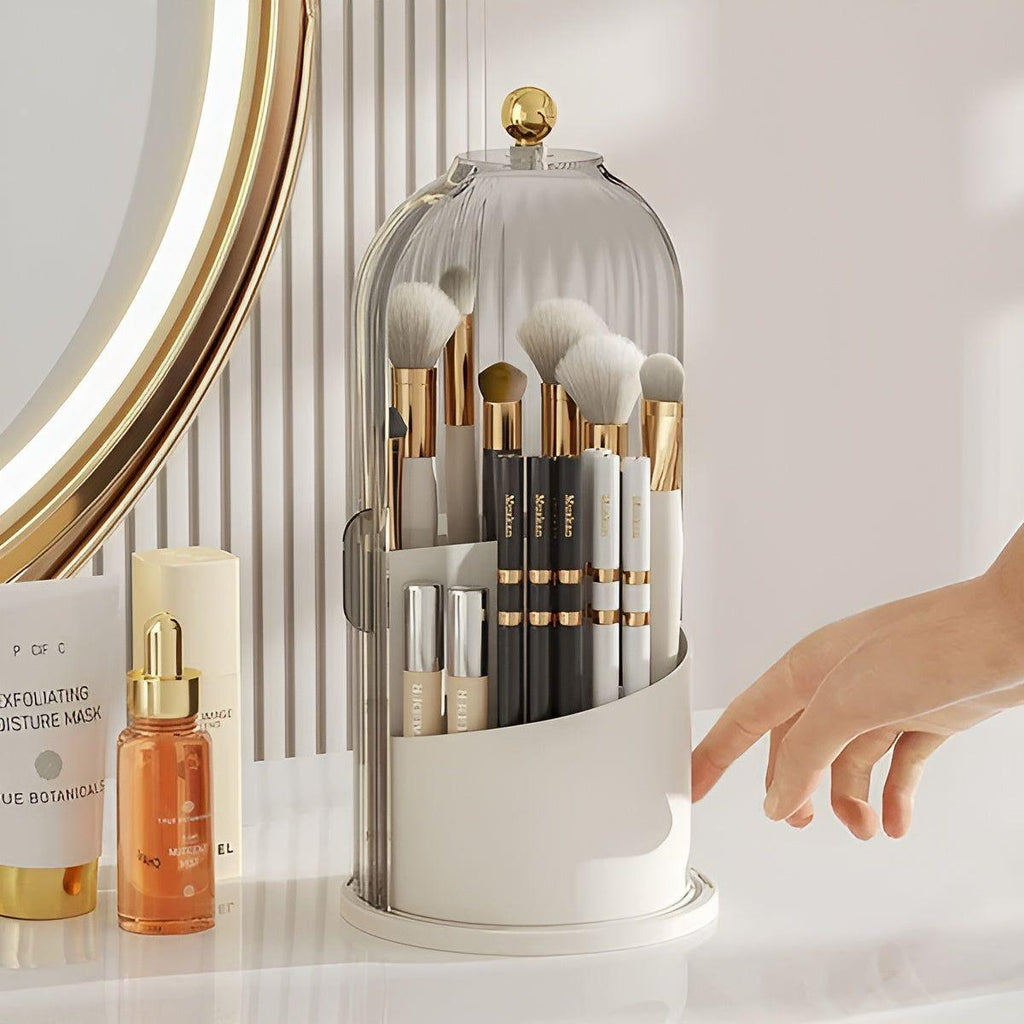 Siopsrl| Beauty SpinMate – 360° Rotating Makeup Brush Holder & Cosmetic Organiser with Dustproof Lid