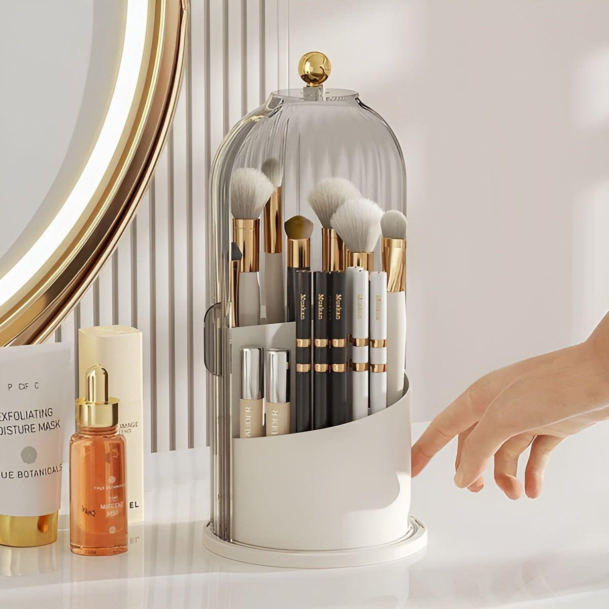 Siopsrl| Beauty SpinMate – 360° Rotating Makeup Brush Holder & Cosmetic Organiser with Dustproof Lid