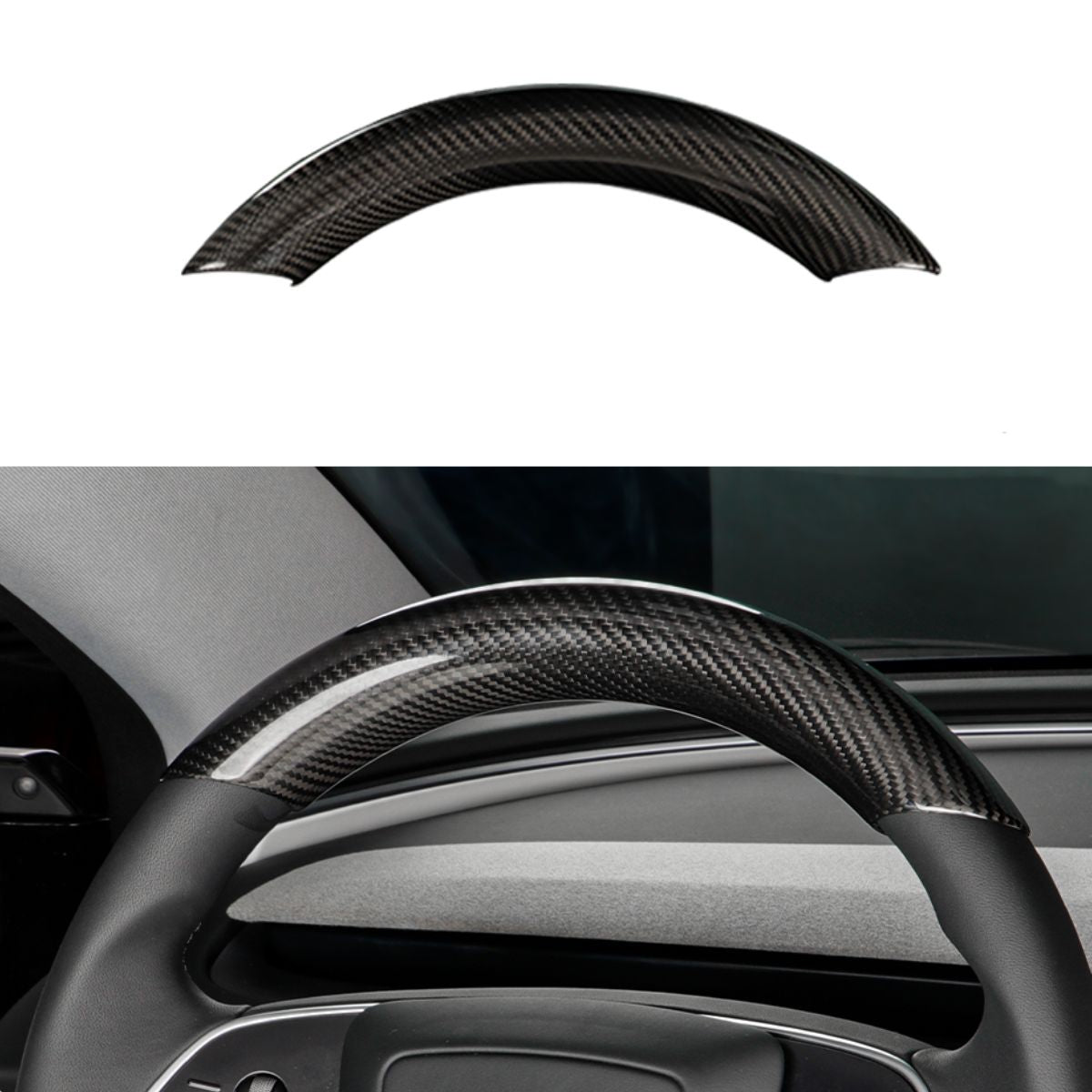 Upper / Lower Cover Steering Wheel Accessories for Tesla Model 3 / Y  -  Carbon Fiber Interior Mods