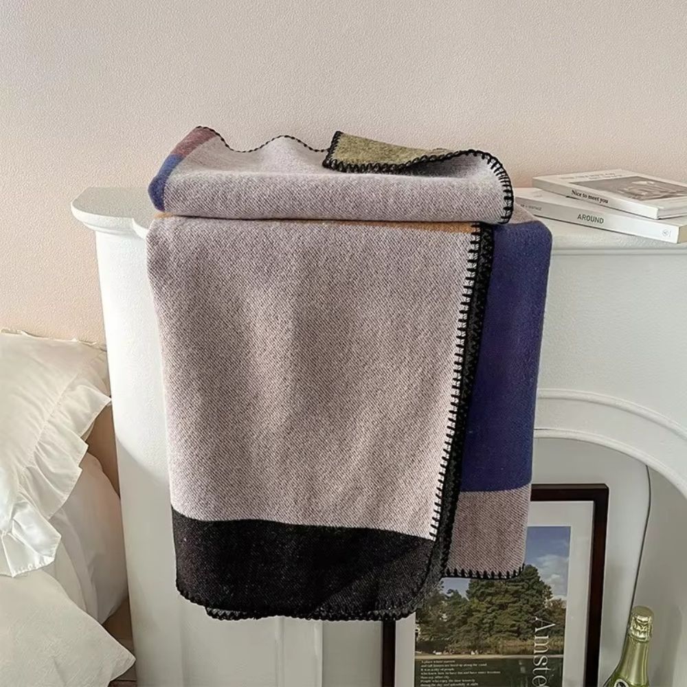 Siopsrl| Warm Knit Colorblock Plaid Blanket