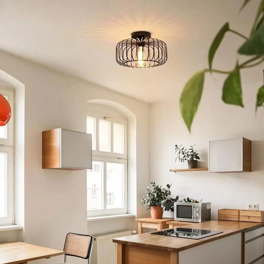 Siopsrl| Modern Birdcage E26 Ceiling Light – Iron Flush Mount Fixture
