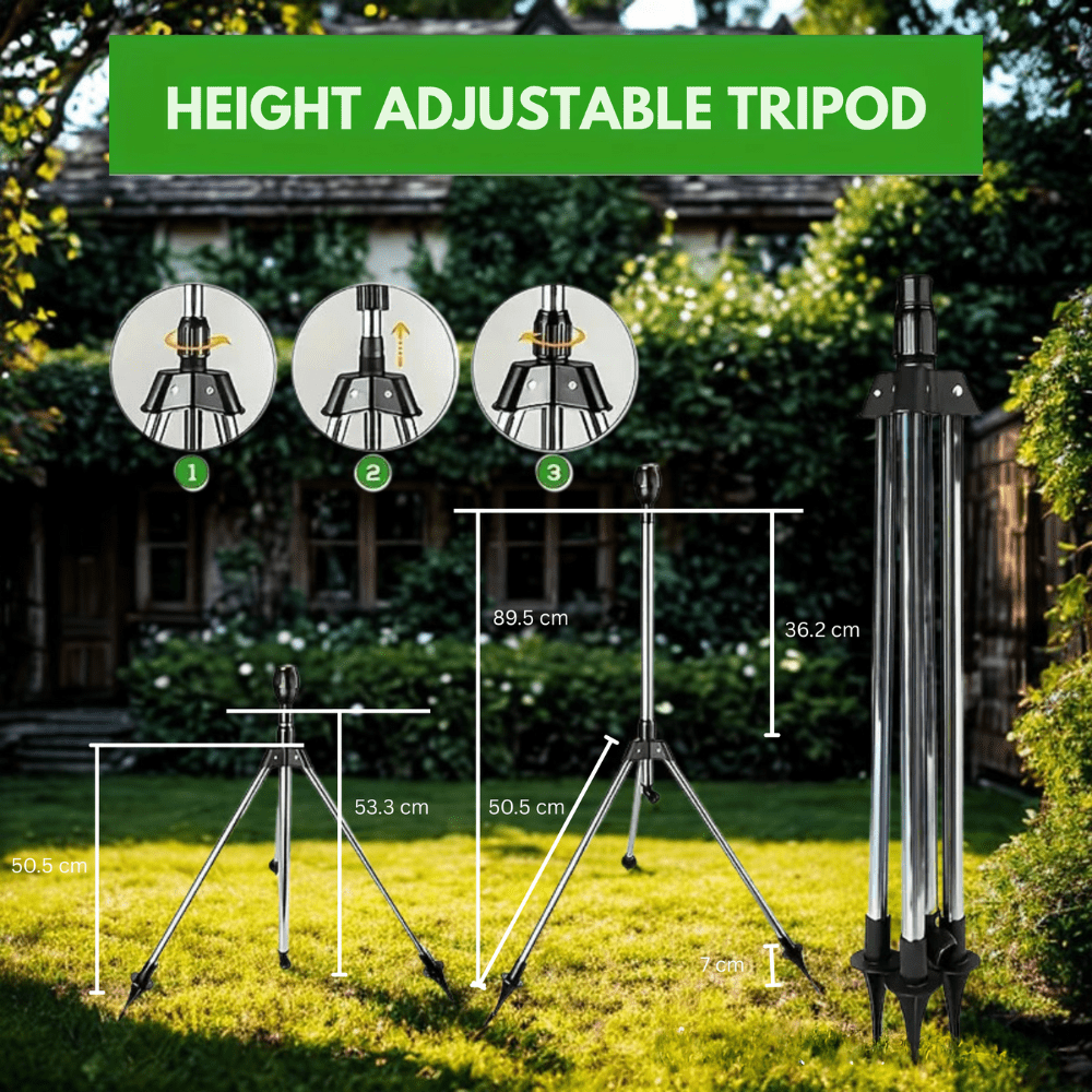 Siopsrl| TurboSpray Adjustable 360° Garden Sprinkler – Stainless Steel Rotating Lawn Watering System