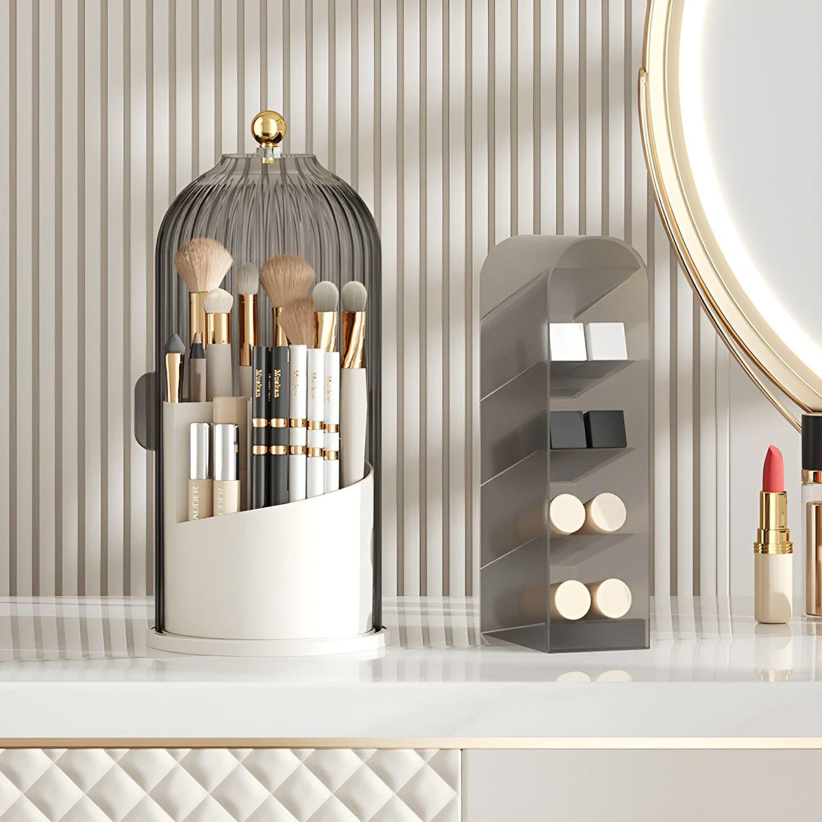 Siopsrl| Beauty SpinMate – 360° Rotating Makeup Brush Holder & Cosmetic Organiser with Dustproof Lid