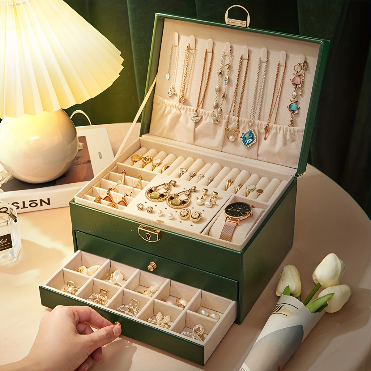Siopsrl| Jewelry Box Leather Organizer with Drawers