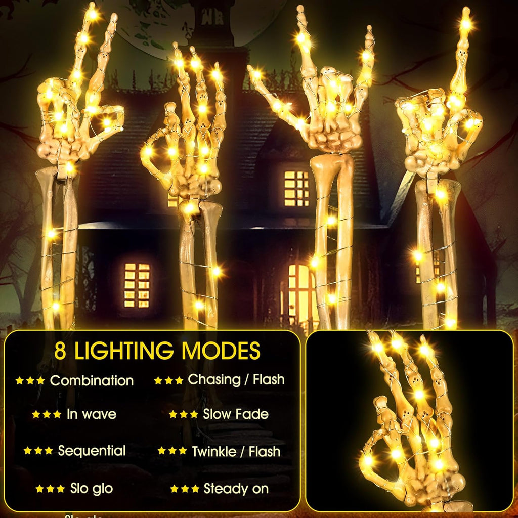 Siopsrl| Halloween Yard Decoration | Light-Up Skull & Skeleton Arms | 8-Mode LED Outdoor Prop