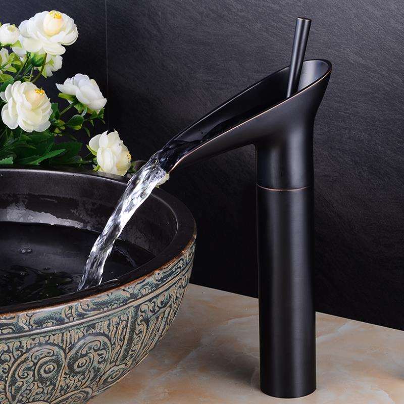 Siopsrl| Antique Brass Waterfall Basin Tap – Vintage Bathroom Mixer Faucet with Hot & Cold Control