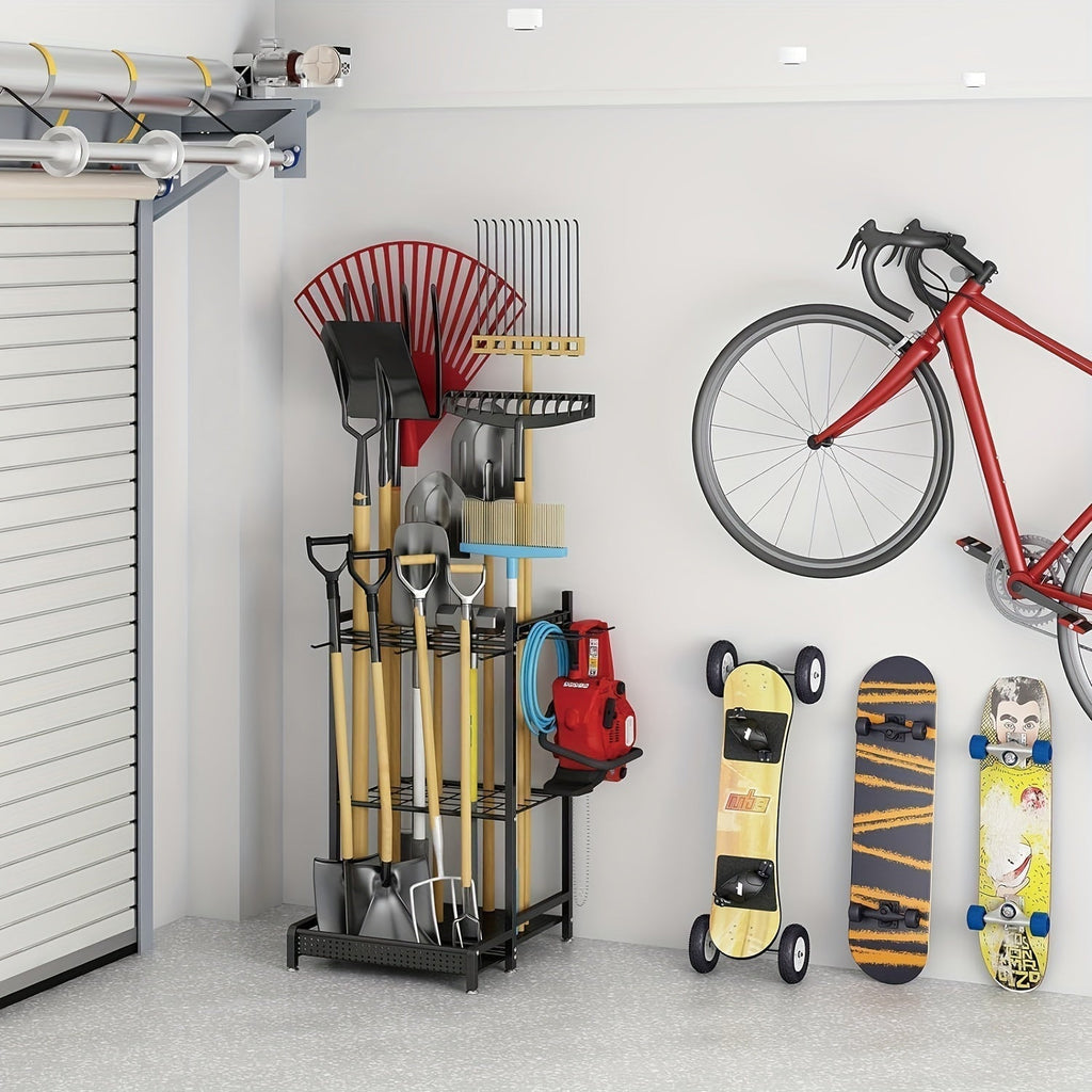 Siopsrl| Heavy-Duty Black Metal Garden Rack – Durable Outdoor Tool & Hose Storage Organiser