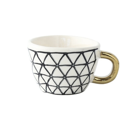 Siopsrl| Cup with abstract geometric pattern and gold handle