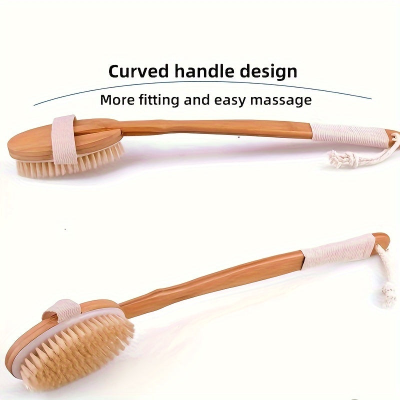 siopsrl | Back Boar Bristles Cleaning Sponge for the Shower - Long Wooden Handle Bath Sponge Brush, Soft Natural Bristles for Back Cleaning