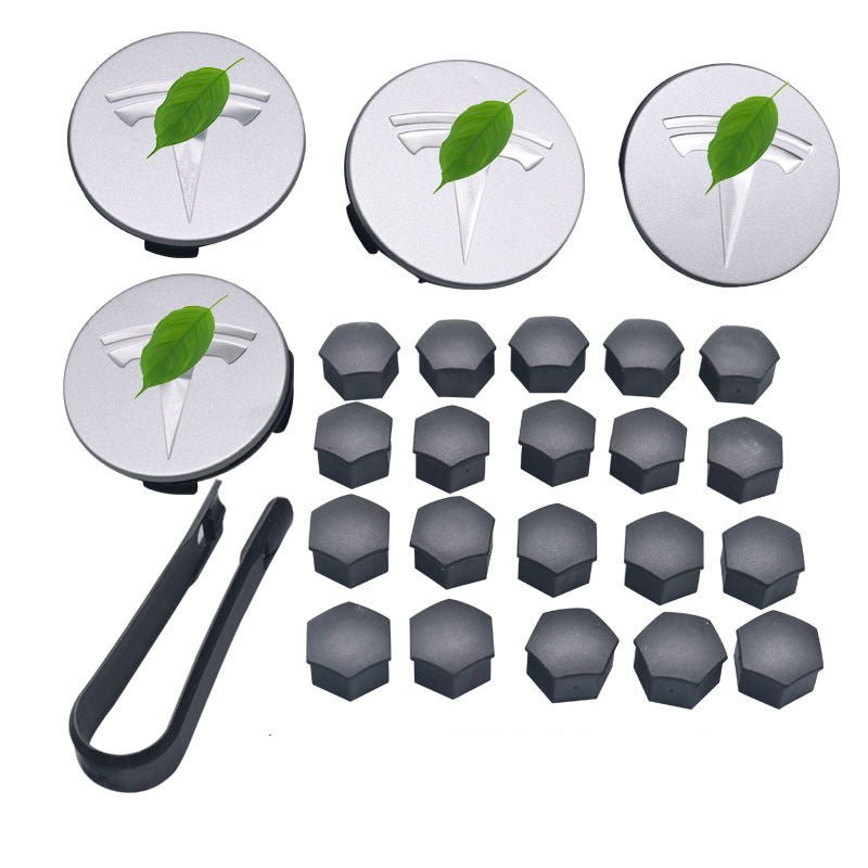 Wheel Center Cap Kit with Puller for Model 3/Y/S/X | 4 Hub Caps + 20 Lug Nut Covers