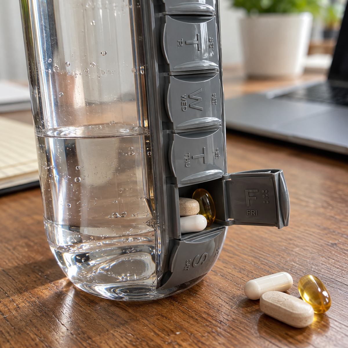 Water Bottle Daily Pill Organizer