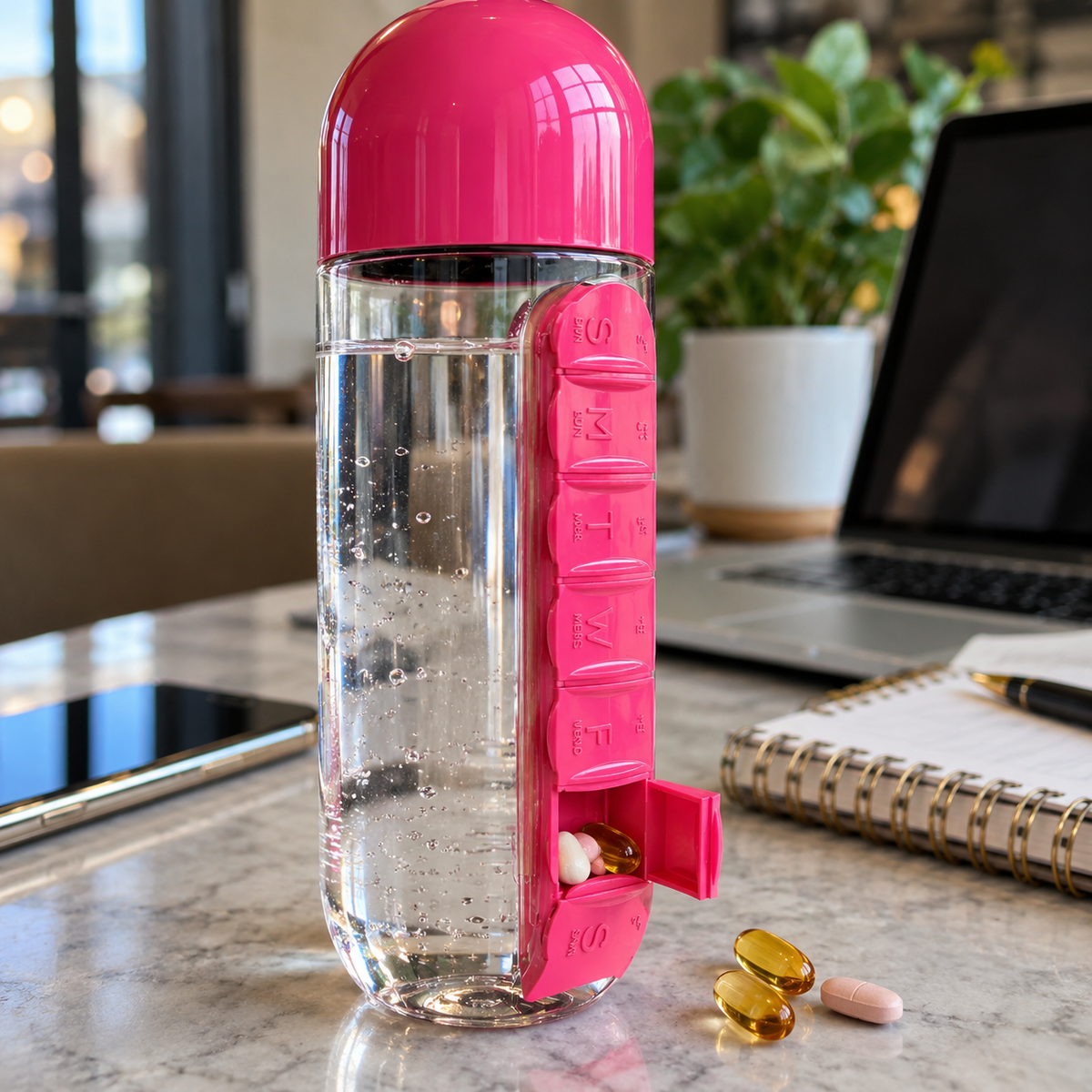 Water Bottle Daily Pill Organizer