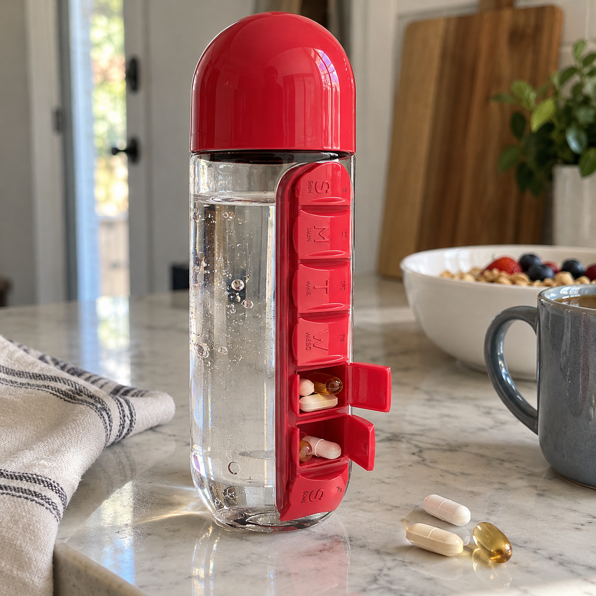 Water Bottle Daily Pill Organizer