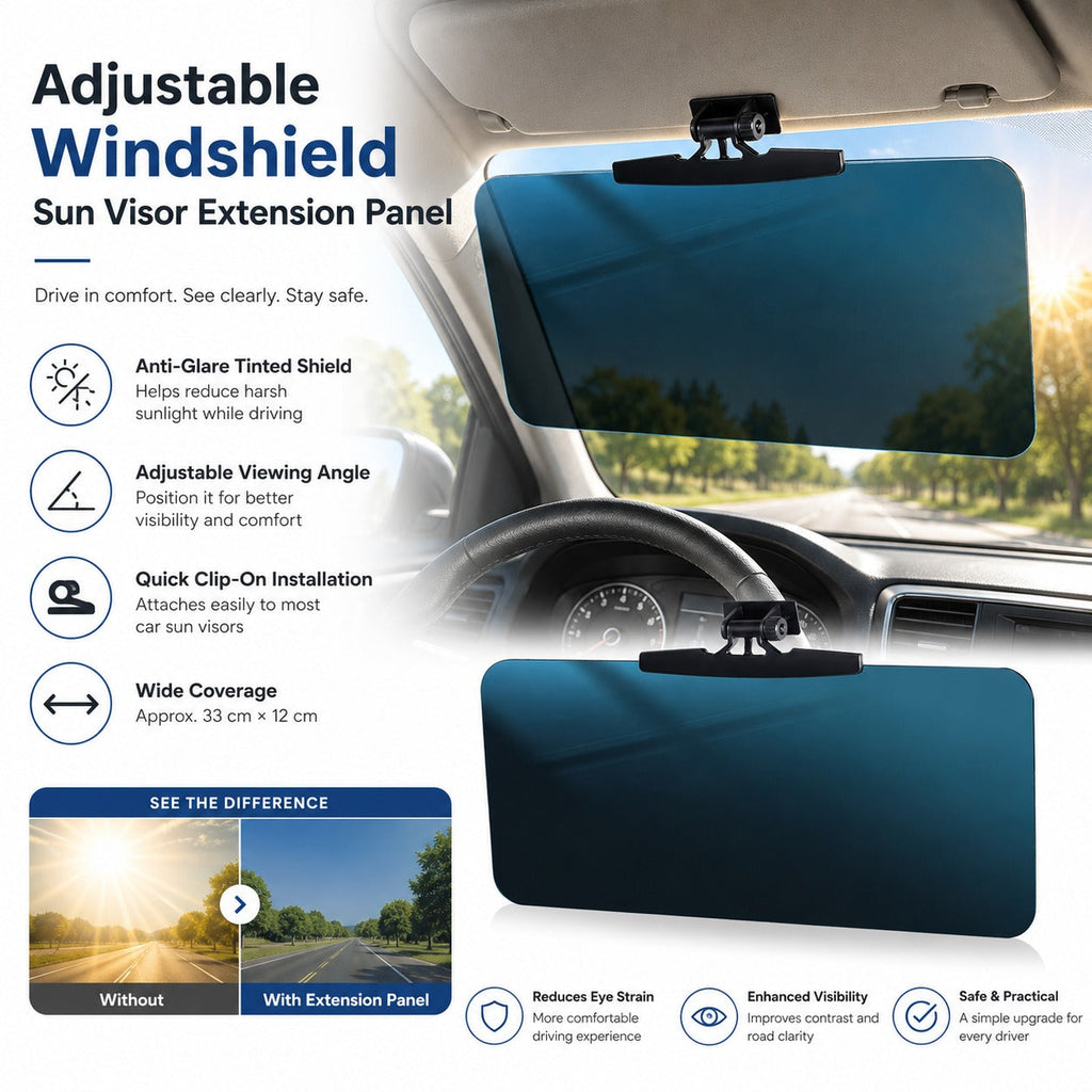 Adjustable Windshield Sun Visor Extension Panel
