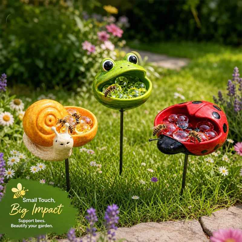 Help Pollinators Thrive! | Frog. Snail & Ladybug Water Bowl Deco