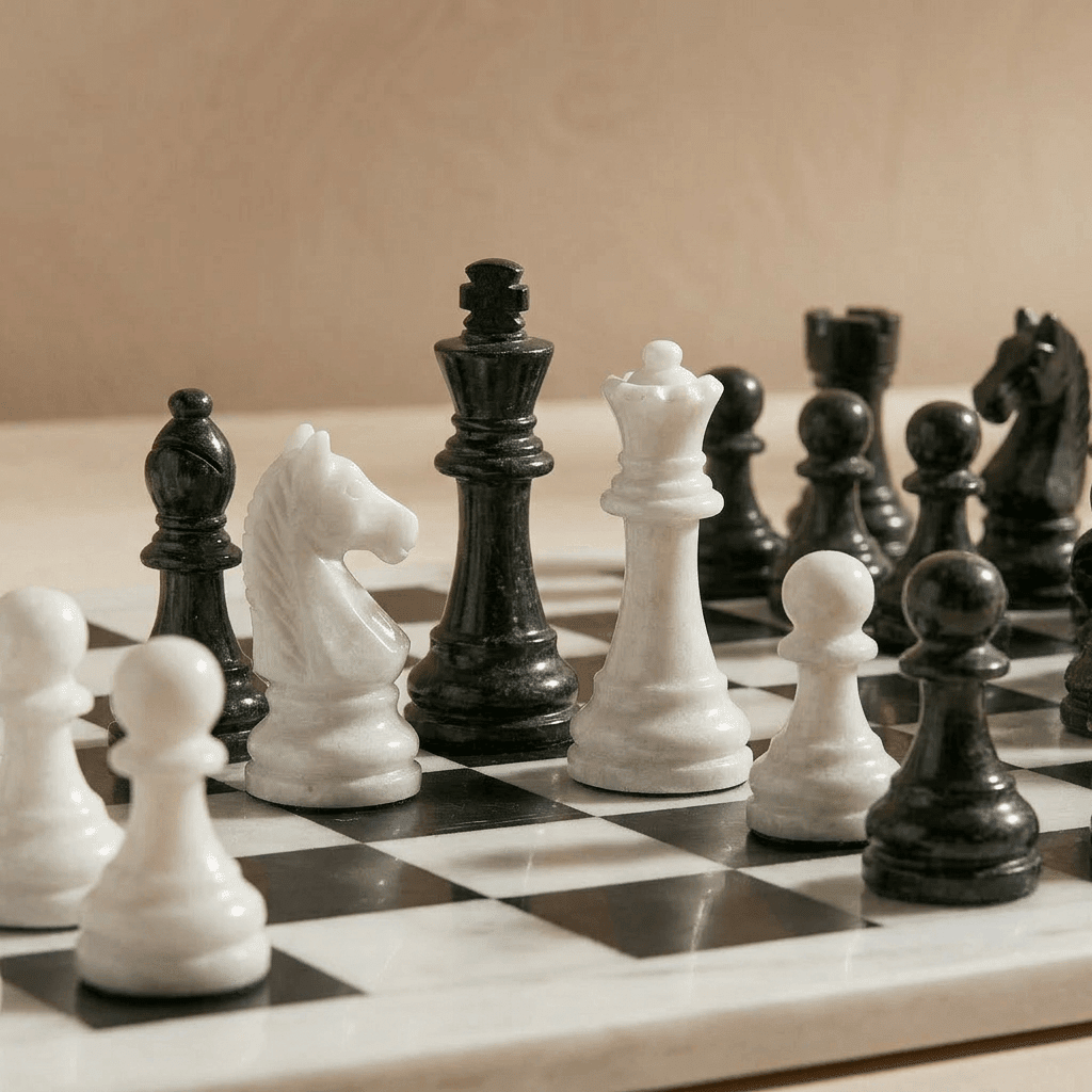 Marble Chess Set with Storage Case - White and Black