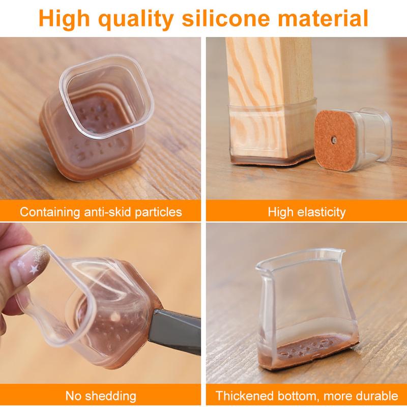 siopsrl | Clear Silicone Chair Leg Caps with Integrated Felt Pads