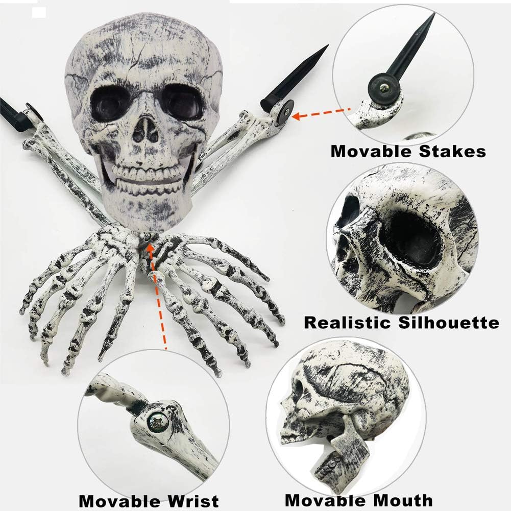Siopsrl| Halloween Yard Decoration | Light-Up Skull & Skeleton Arms | 8-Mode LED Outdoor Prop