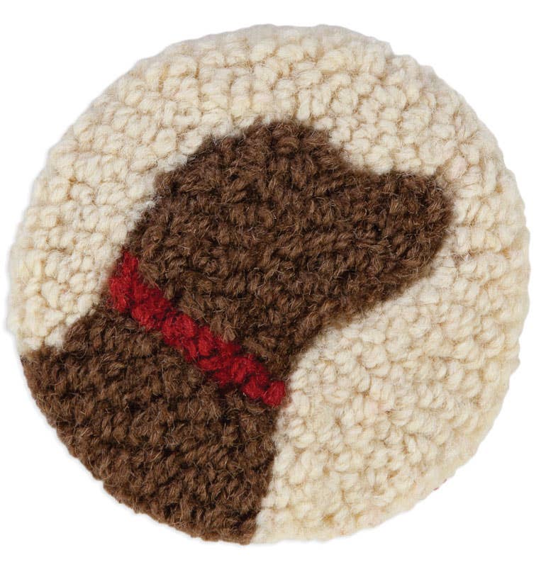 Chocolate Lab Hooked Wool Table Coaster 4 Pack