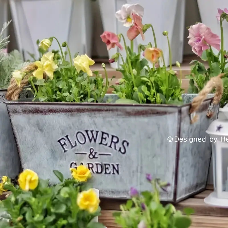 Siopsrl| Decorative flower and garden container made of metal with hemp rope handles