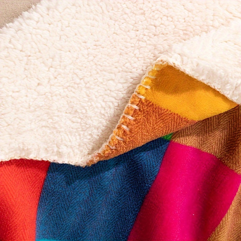 Siopsrl| Coral fleece blanket – Reversible thick Sherpa blanket with a colorful checkered pattern