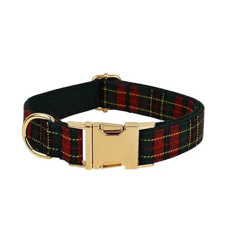 Siopsrl| Christmas Pet Collar Plaid With Green Background Dog Rope Leash Suit