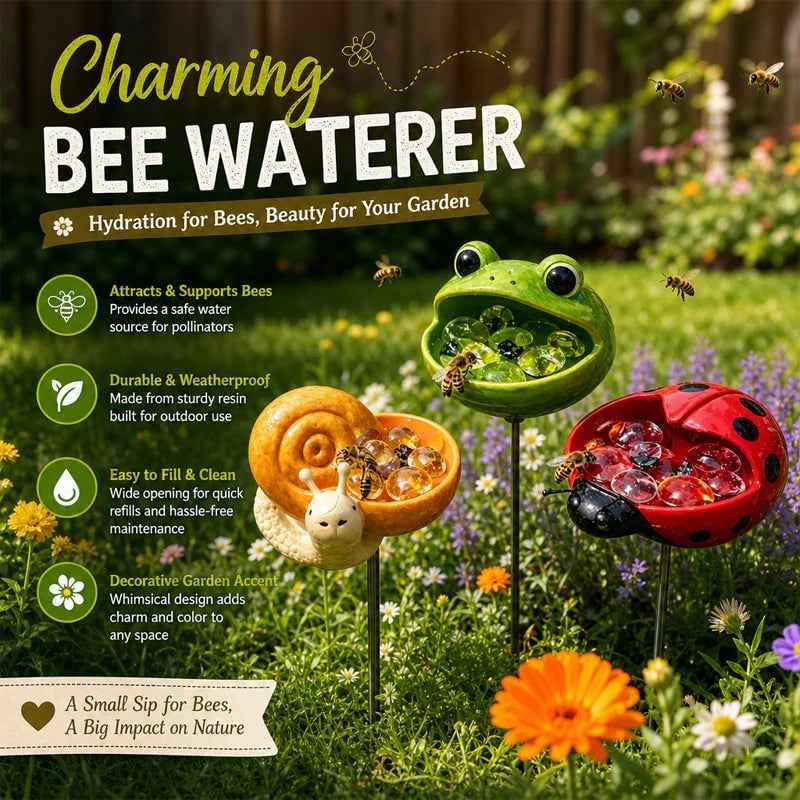 Help Pollinators Thrive! | Frog. Snail & Ladybug Water Bowl Deco