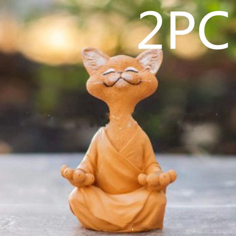 Siopsrl| Playful Black Buddha Cat Figure Meditation Yoga Collectible Happy Cat Decor Home Garden Decoration Garden Ornament