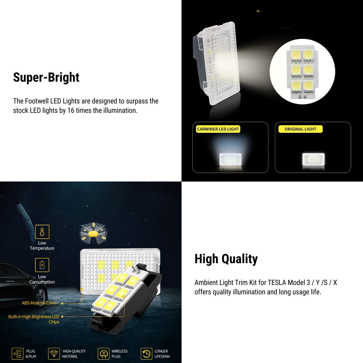 siopsrlFootwell / Puddle / Glovebox / Frunk / Trunk LED Lights for Model 3/Y/S/X
