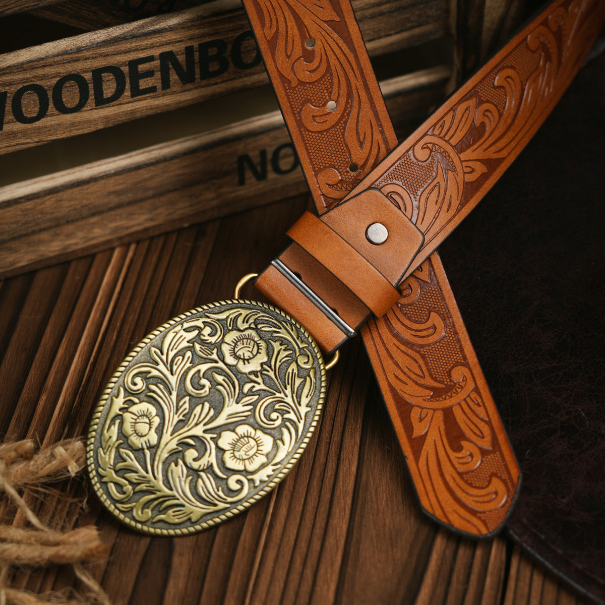 Men’s Western Belt with Vegan Leather and Metal Buckle