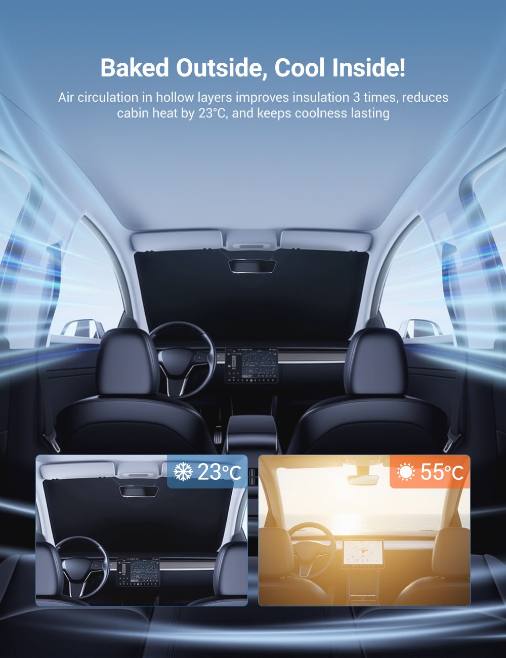 Front Windshield Sunshade for Model 3 / Model Y | TESERY