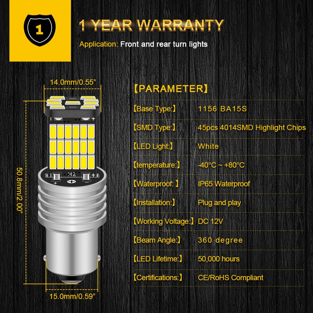 Siopsrl P21W 1156 BA15S LED Bulbs — 50,000‑Hr Error‑Free Brilliance