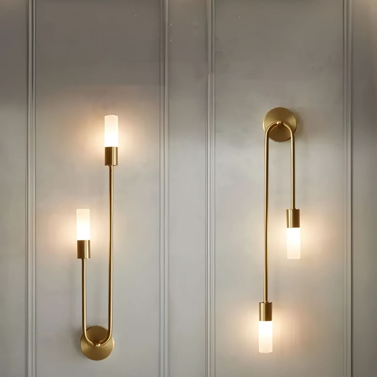 Siopsrl| Modern Gold Wall Sconce – Dual Frosted Glass Lights