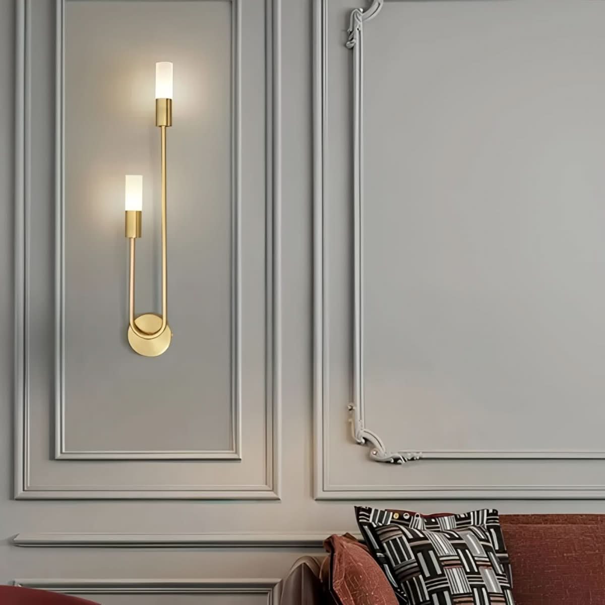 Siopsrl| Modern Gold Wall Sconce – Dual Frosted Glass Lights